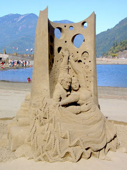 Carving of man and woman dancing