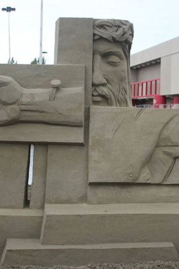 Abstract sculpture, possibly of Christ on the cross