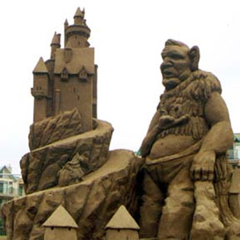 Abstract sculpture of a being resembling a man and a castle